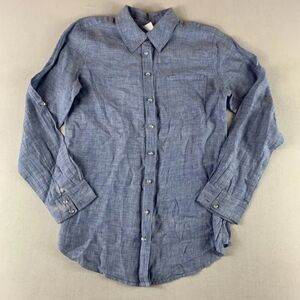 Light blue 100% Linen Button Up Blouse w/ Crystal buttons sz 16
